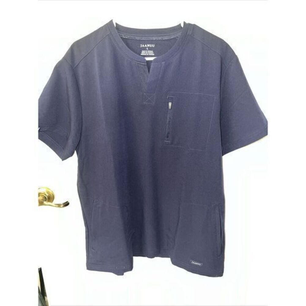 Jaanuu Scrub Top Womens Large Black 3 Pocket‎ Cinched V Neck Nursing Medical